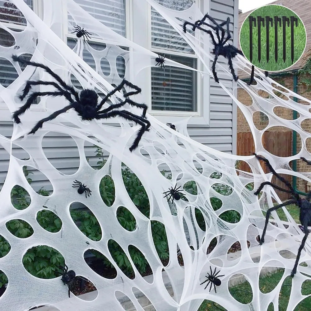 Halloween Giant Spider Web Decoration with Stakes