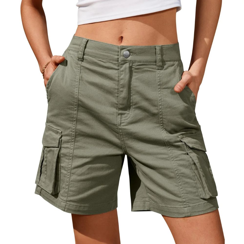 Womens Low Waist Long Work Cargo Shorts