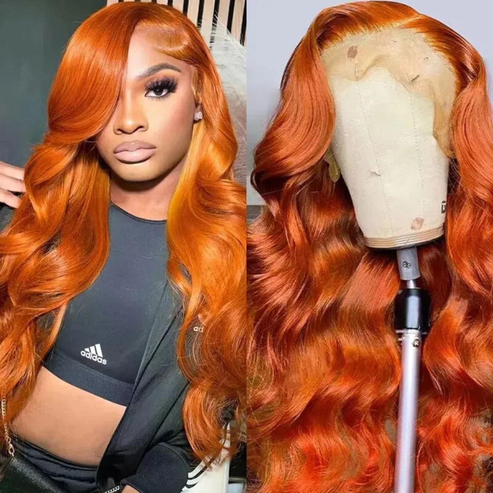 Long Wavy Orange Ginger Red Lace Front Wig