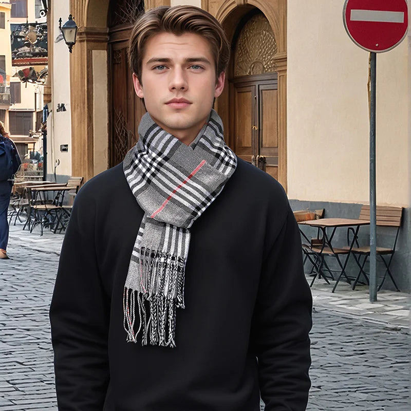 Plaid Cashmere Winter Scarf for Men