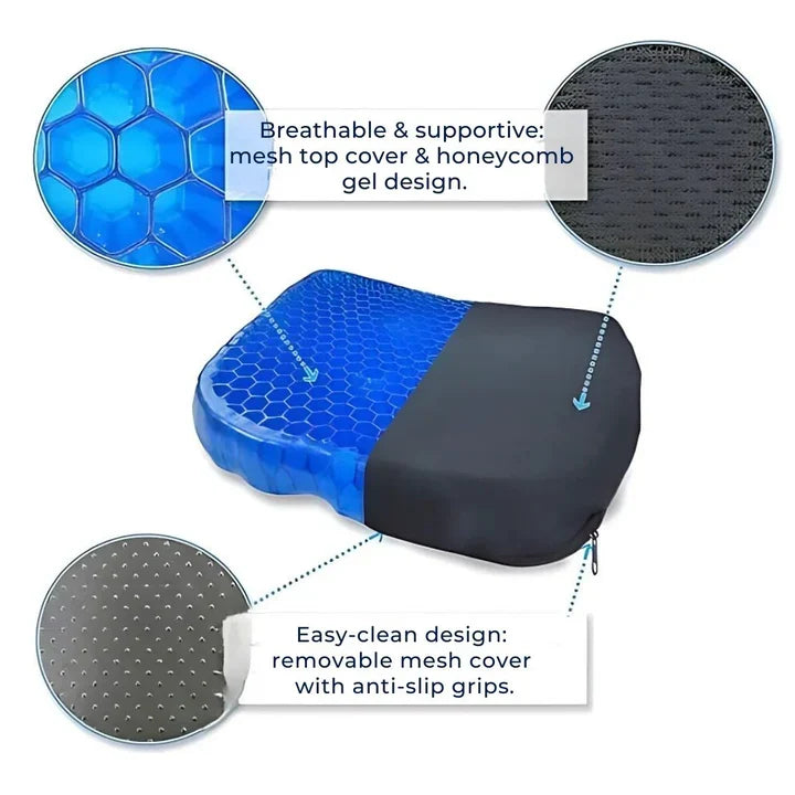 Orthopedic Gel Seat Cushion | Pressure Relief - Tailbone Pain - Lower Back Support - For Office Chair - Car - Wheelchair Use