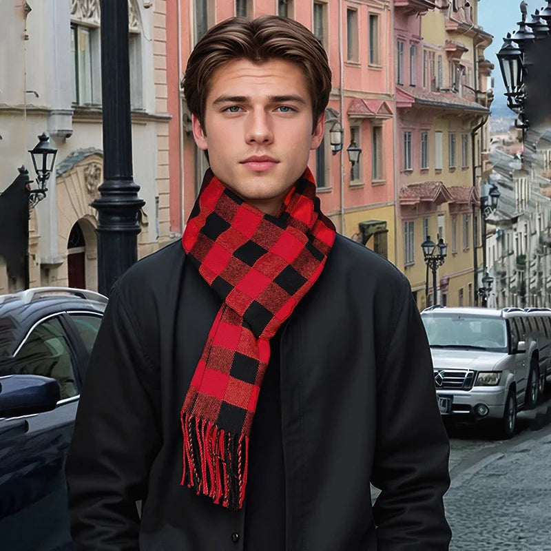 Plaid Cashmere Winter Scarf for Men