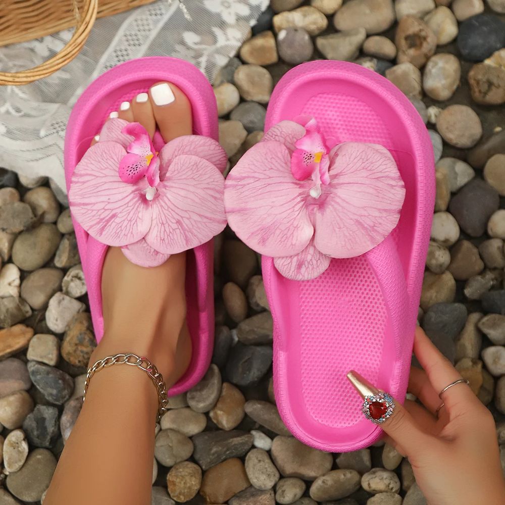 Ladies Tropical Orchid Summer Flip Flops