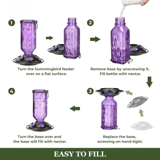 24oz Leak Proof Glass Hummingbird Feeder