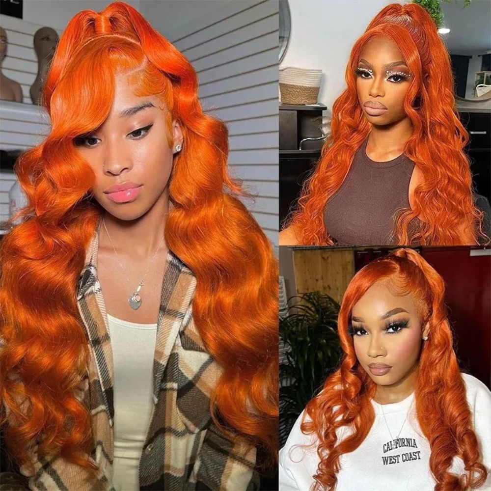 Long Wavy Orange Ginger Red Lace Front Wig