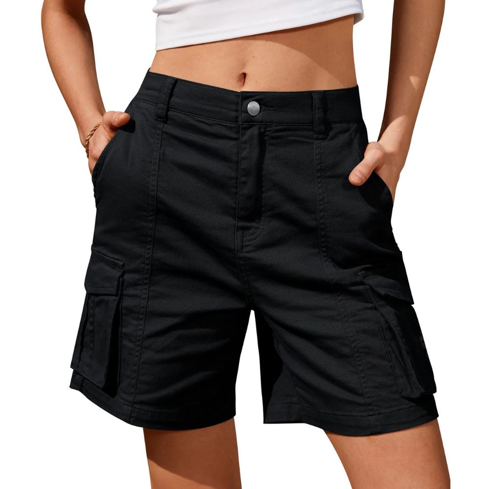 Womens Low Waist Long Work Cargo Shorts