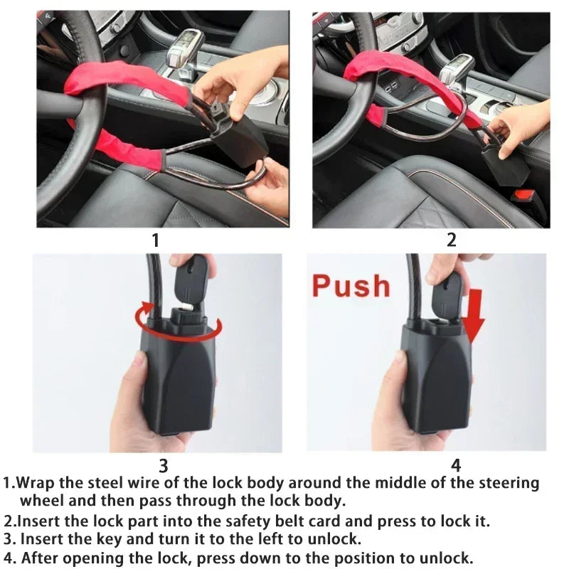 Universal Car Steering Wheel Lock with Seat Belt Security