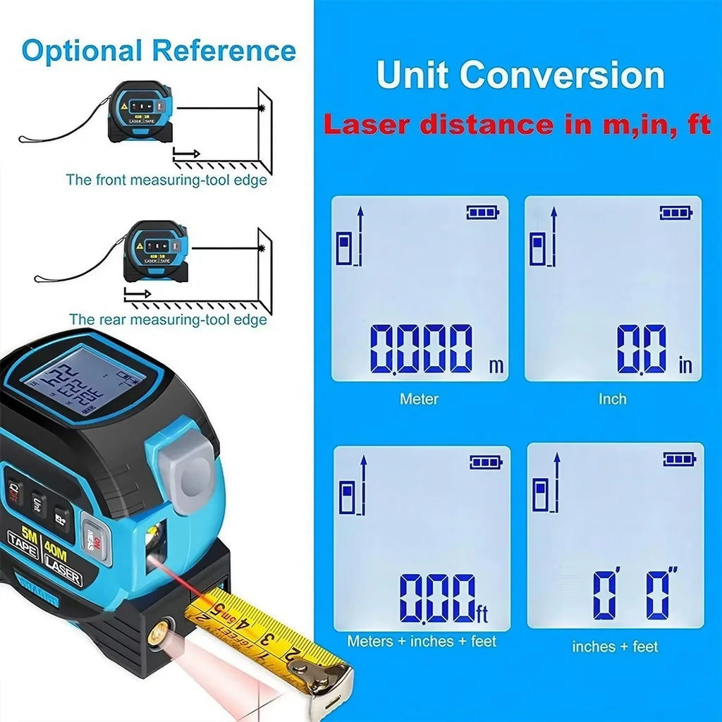 3-In-1 Laser Tape Measure 40/60M Meters Infrared