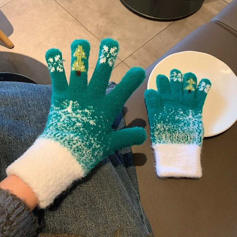 Festive Fleece Lined Knit Fingerless Gloves