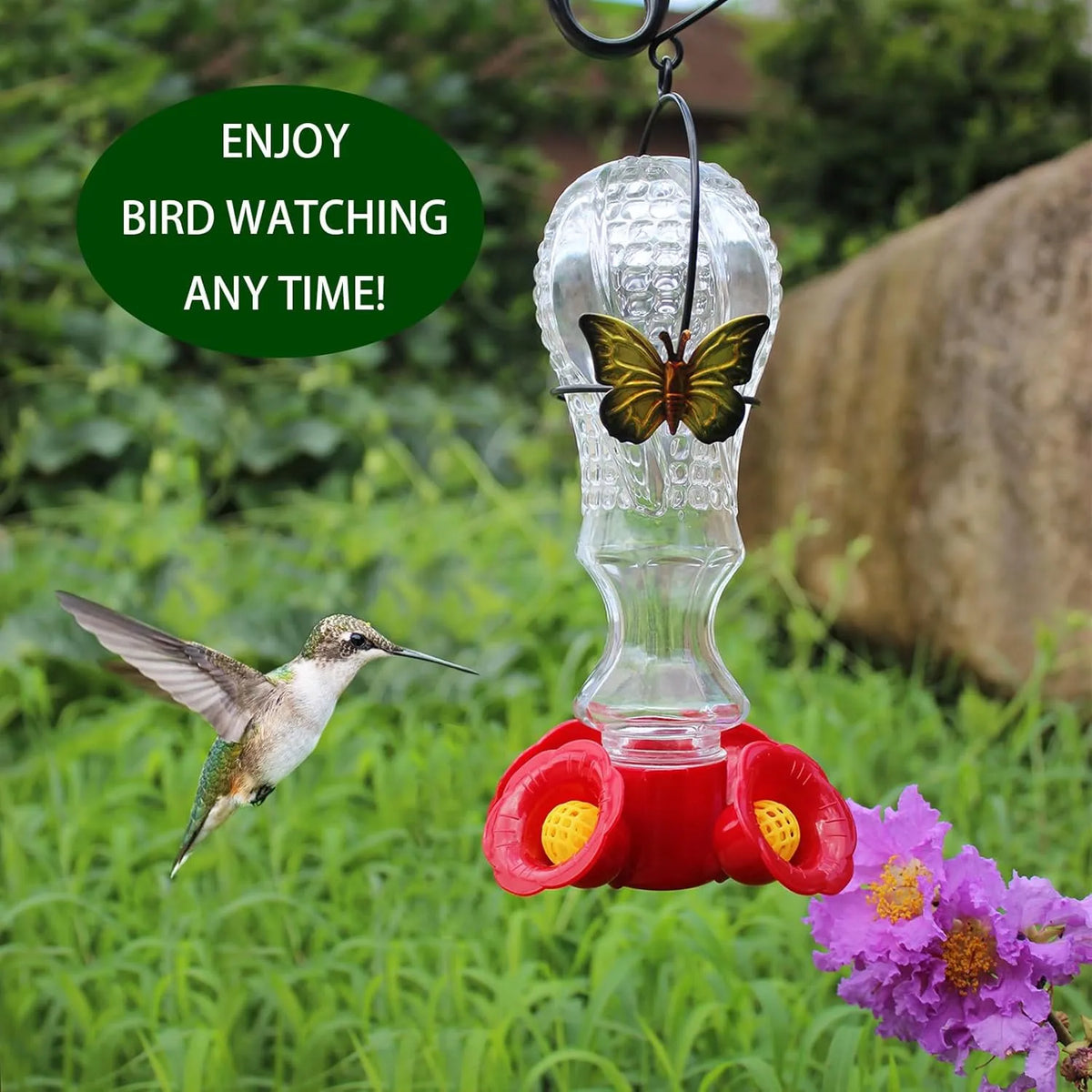 Flowers Glass Hummingbird Feeder With Ant Moat