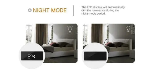 Digital Alarm Clock Smart Mirror Desktop Bedside Nightlight