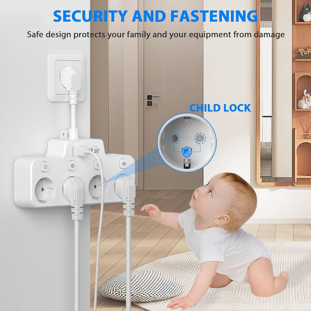 Wall-mounted Power Strip With Independent Switch - 2 USB A And 1 USB C