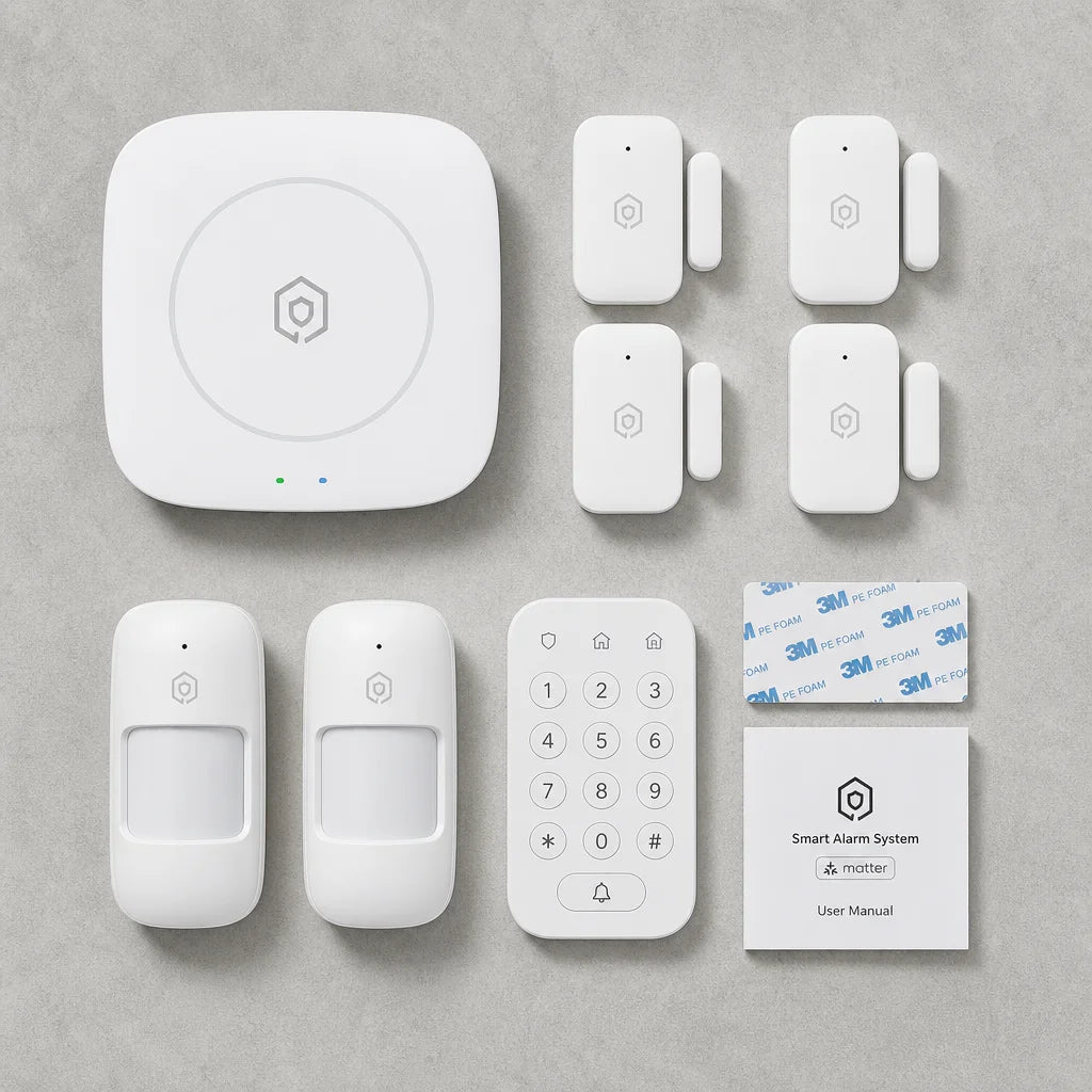 What is included in the 8-piece wireless home alarm system