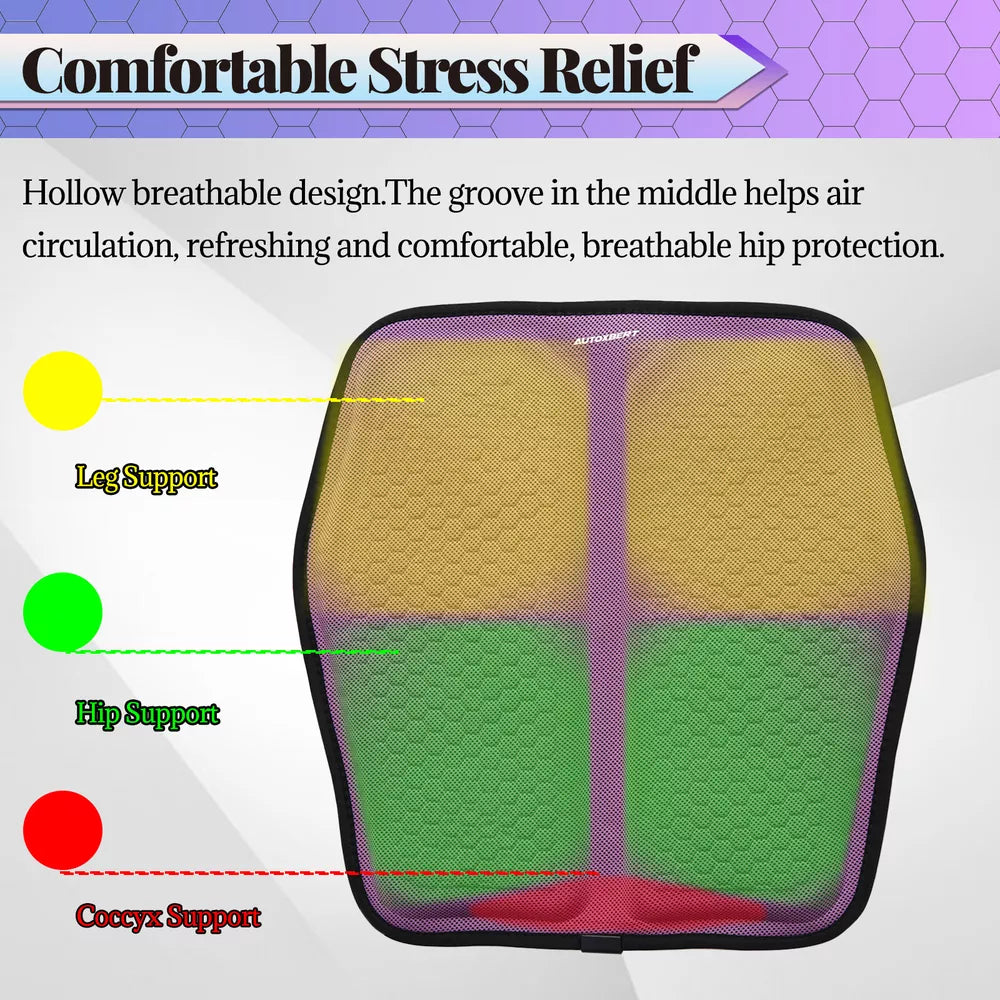 Car Seat Cushion with Breathable Cool Gel - Universal and Multifunctional, Provides Pressure Relief for Back and Tailbone Pain