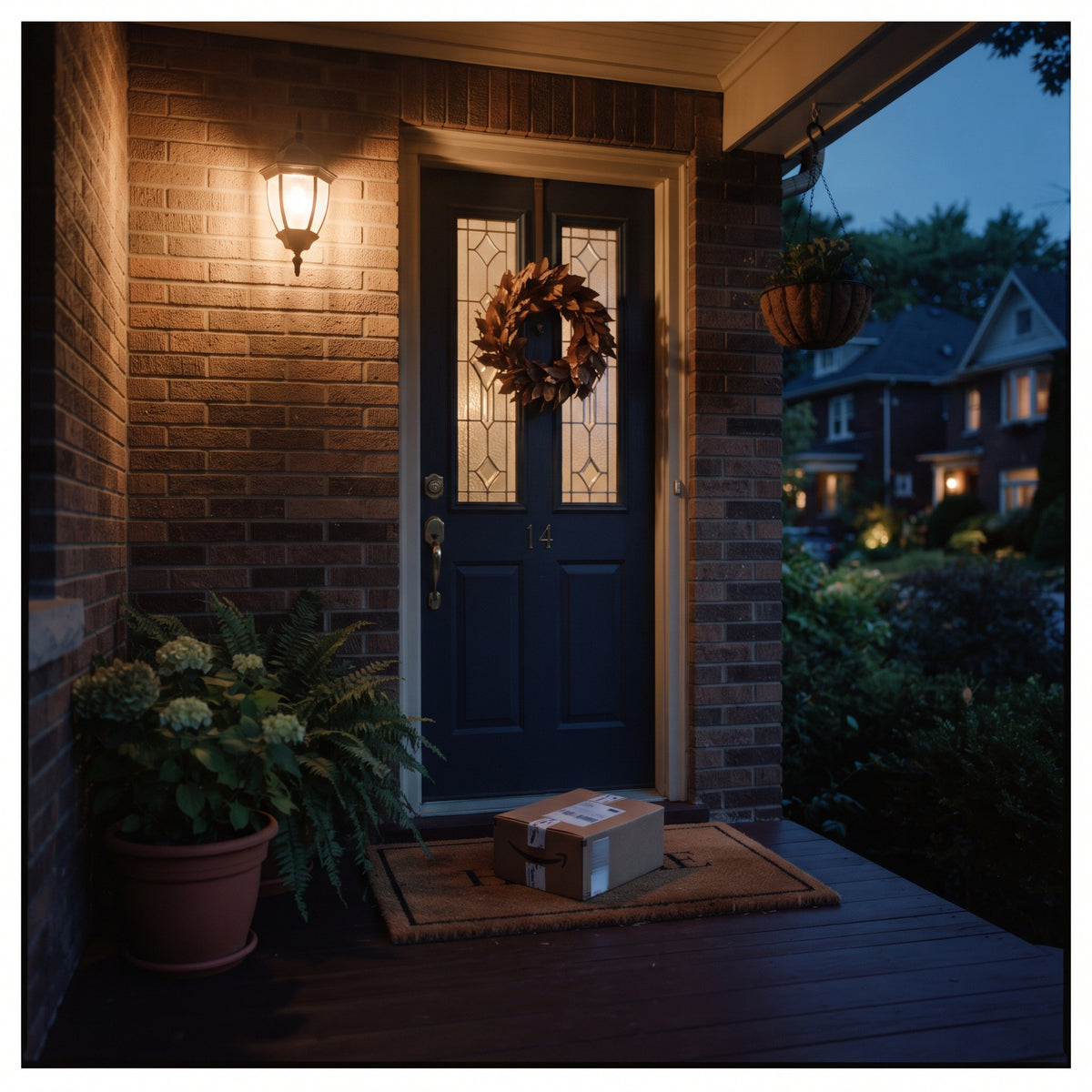 Delivery parcel on a front porch mat