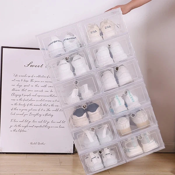 6pcs Clear Shoe Box Stackable Plastic Organizer