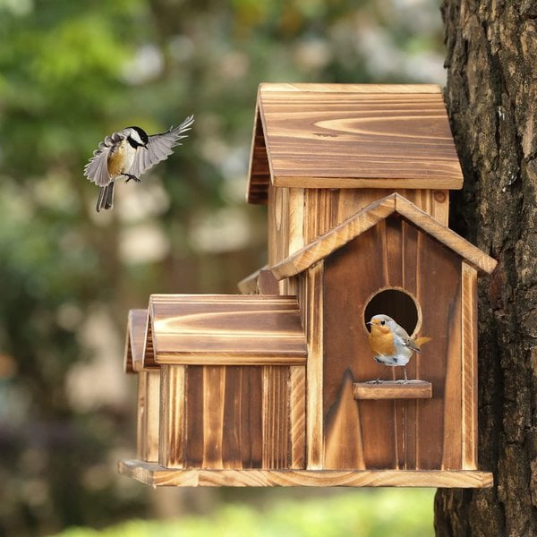 Handcrafted Wooden Birdhouse With 6 Holes