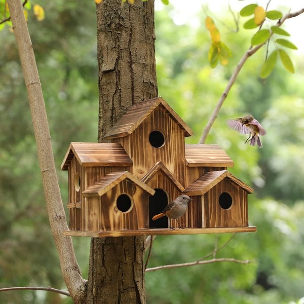 Handcrafted Wooden Birdhouse With 6 Holes