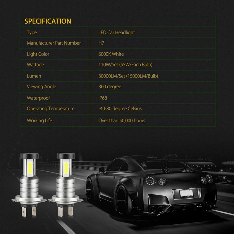4x H7 LED Headlight Bulb Kit