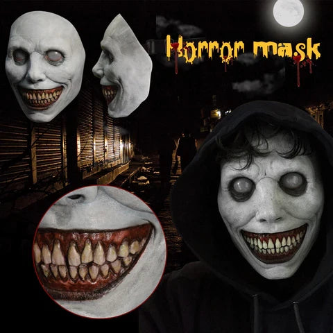 Creepy Smiling Face Evil Mask - Creepy White Eyed Demon Smiling Mask