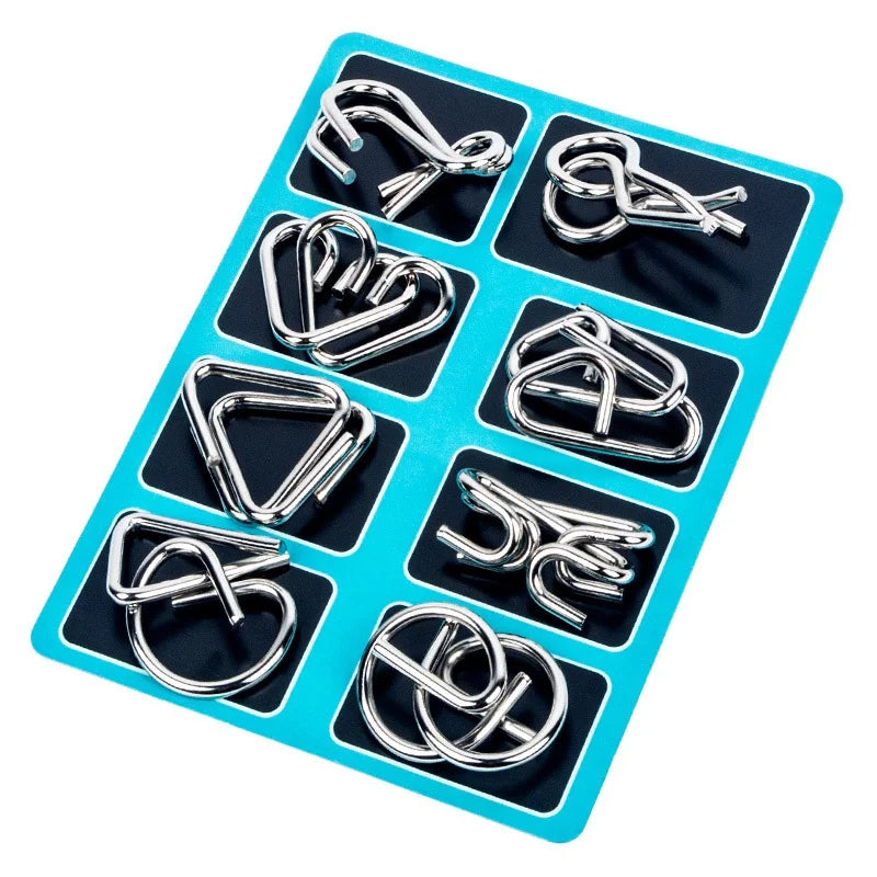8 Piece Metal Puzzle Ring Set Brain Teaser Toys
