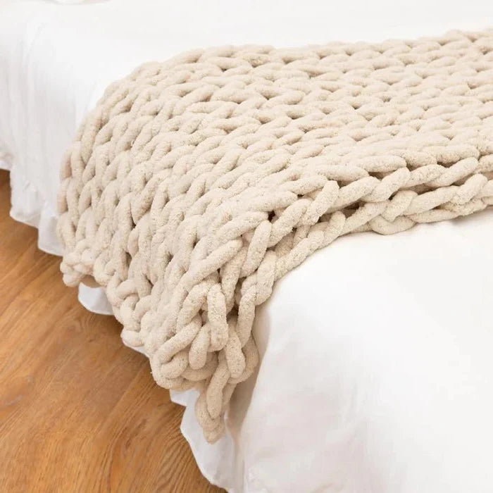 Chenille Chunky Knitted Blanket, Thick Cable Knit Throw for Couch Bed Sofa