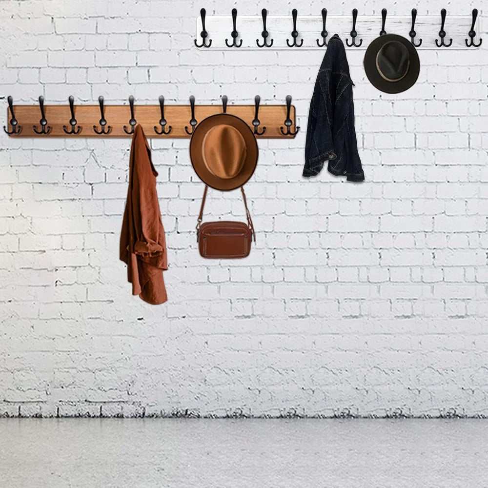 Wooden Wall-Mounted Coat Rack with 10 Hooks