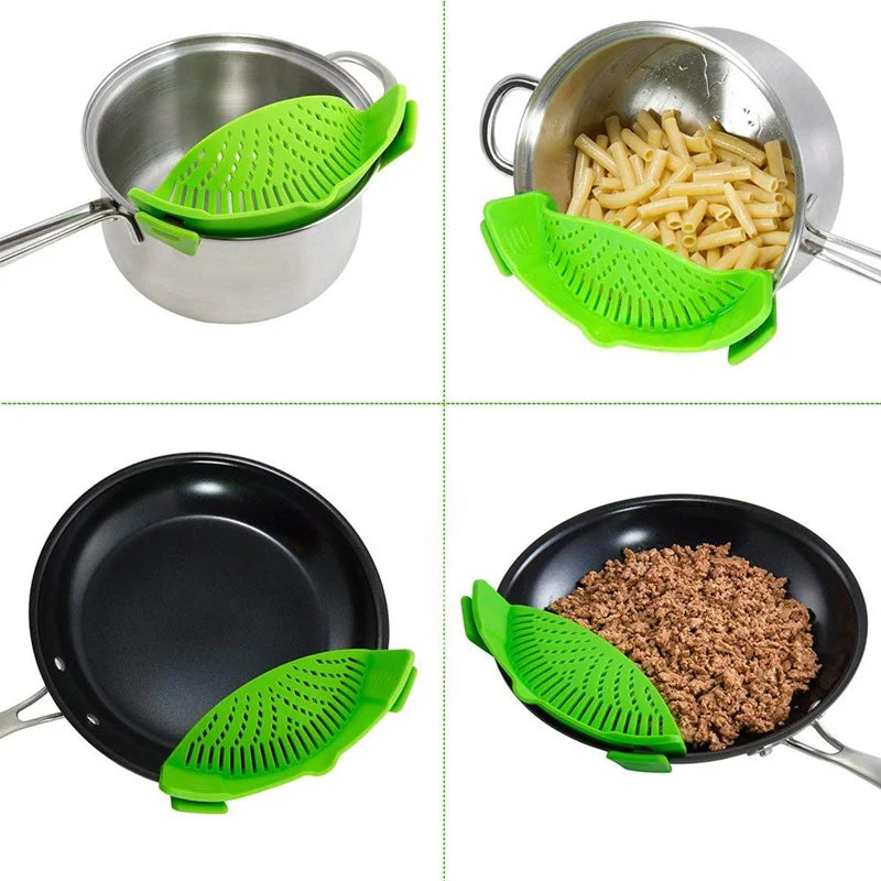 Universal Silicone Pot Pasta Strainer – Clip-On Colander for Easy Draining