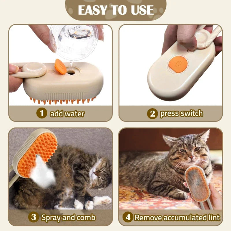 3-in-1 Pet Steam Grooming Brush