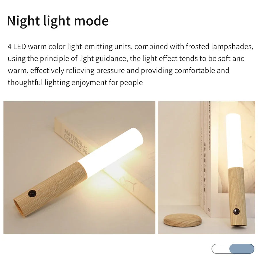 Wood Grain Motion Sensor Night Light with Magnetic Base