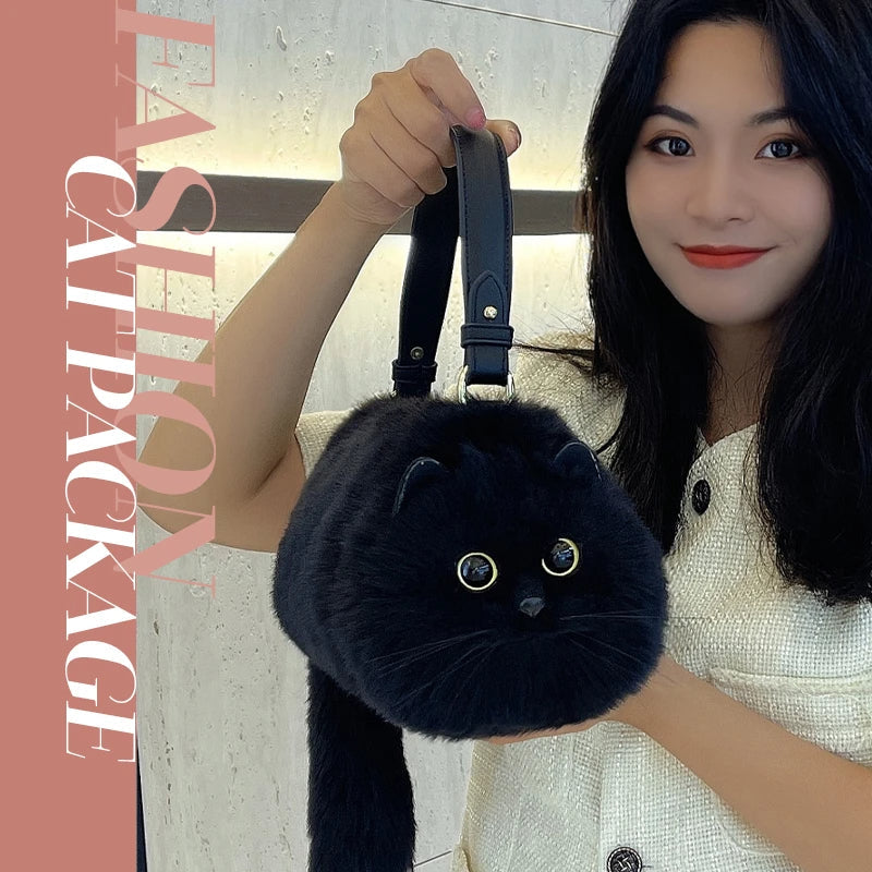 One Shoulder Plush Cat Bag