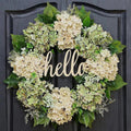 Green Hydrangea Wreath With Hello Sign