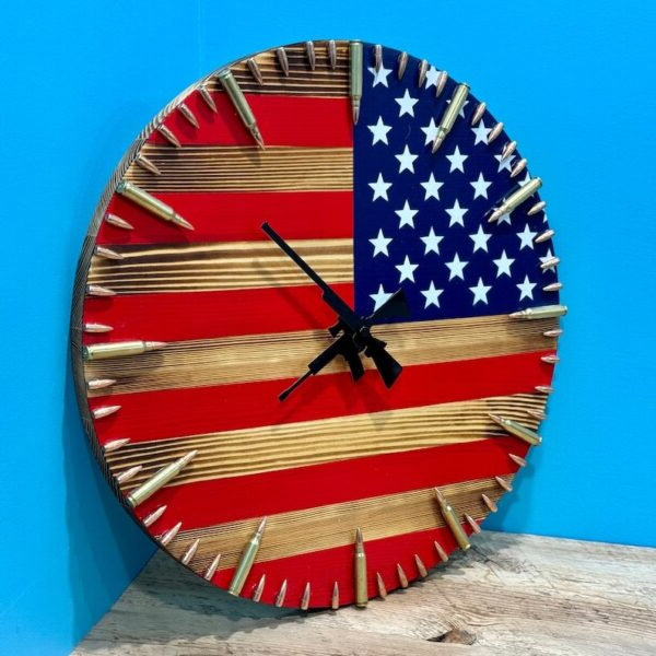 Handmade American Flag Clock | Handmade Patriotic Flag Bullet Clock