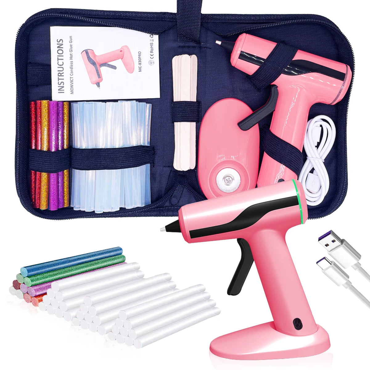 Cordless Hot Glue Gun Kit (Pink)