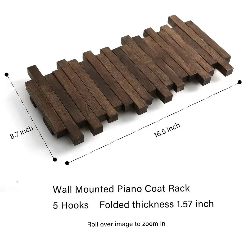 Natural Wood Coat Hook Rack Wall-Mounted Flip Down Coat Holder