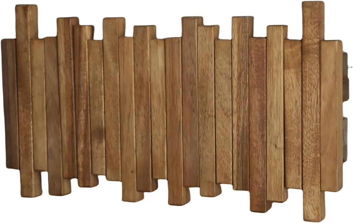 Natural Wood Coat Hook Rack Wall-Mounted Flip Down Coat Holder