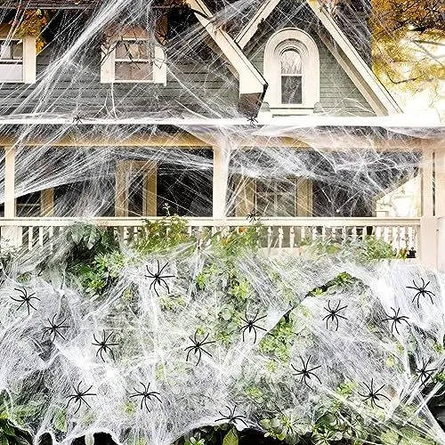 200 Sqft Spider Webs Halloween Door Decorations With Fake Spiders