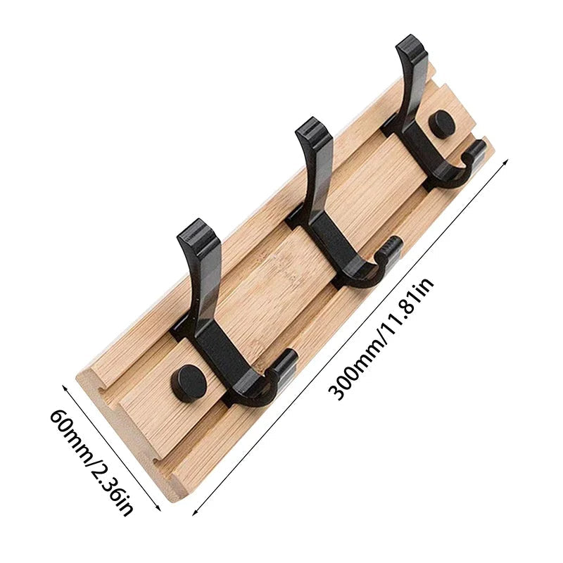 Wooden Wall-Mounted Coat Rack with Sliding Hooks