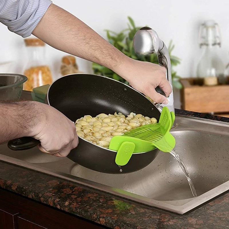 Universal Silicone Pot Pasta Strainer – Clip-On Colander for Easy Draining