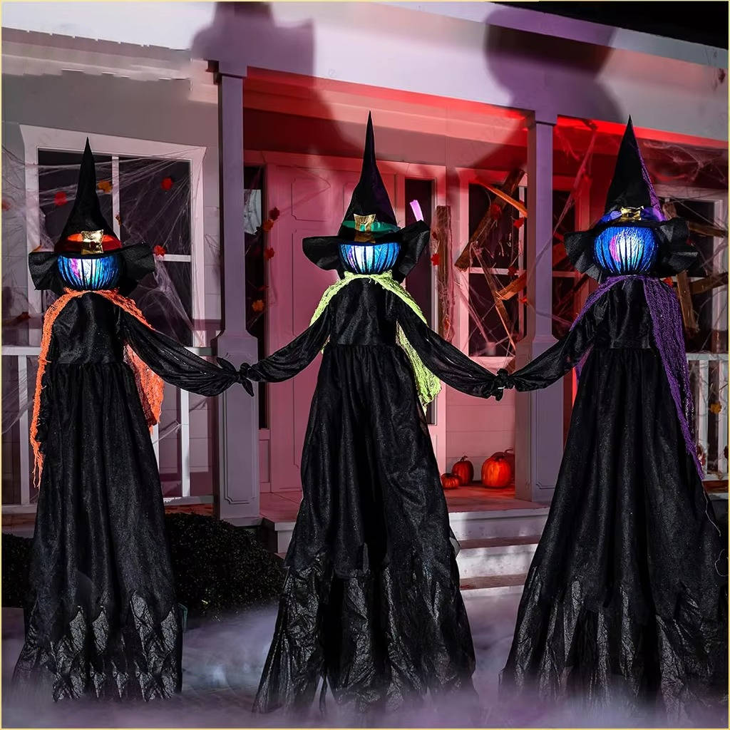 3PCS Indoor And Outdoor Halloween Decorations - Sound Activated Hand Holding Witch