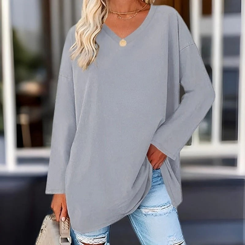 Your Trendy Long-Sleeved Shirt With V-Neck For Comfort
