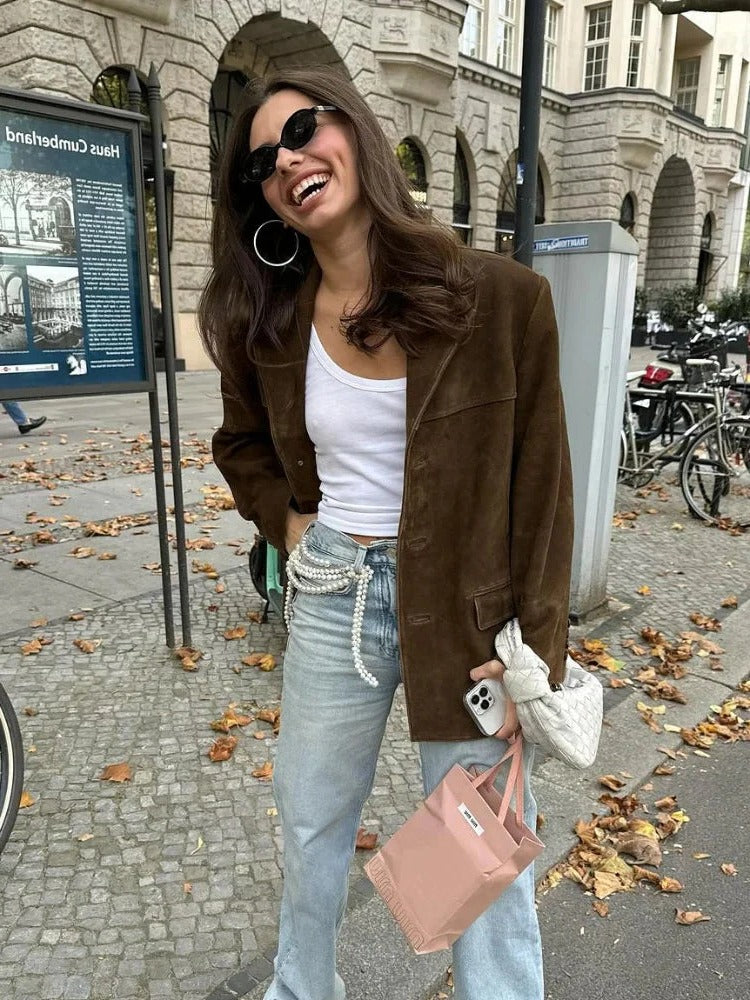 Elegant brown suede jacket for women