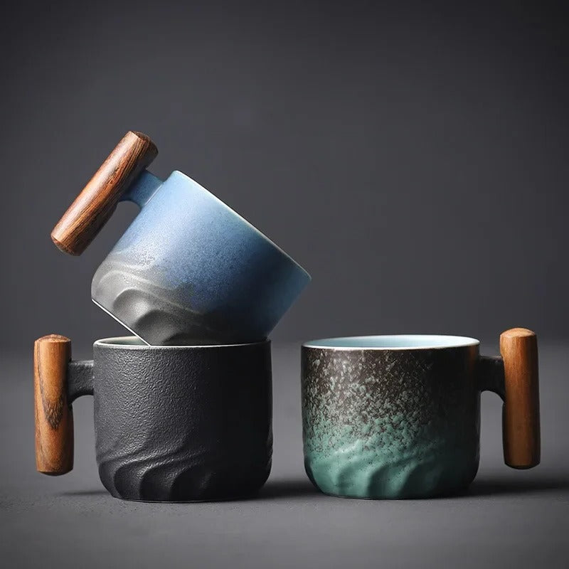 Vintage Espresso Cups With Wooden Handle