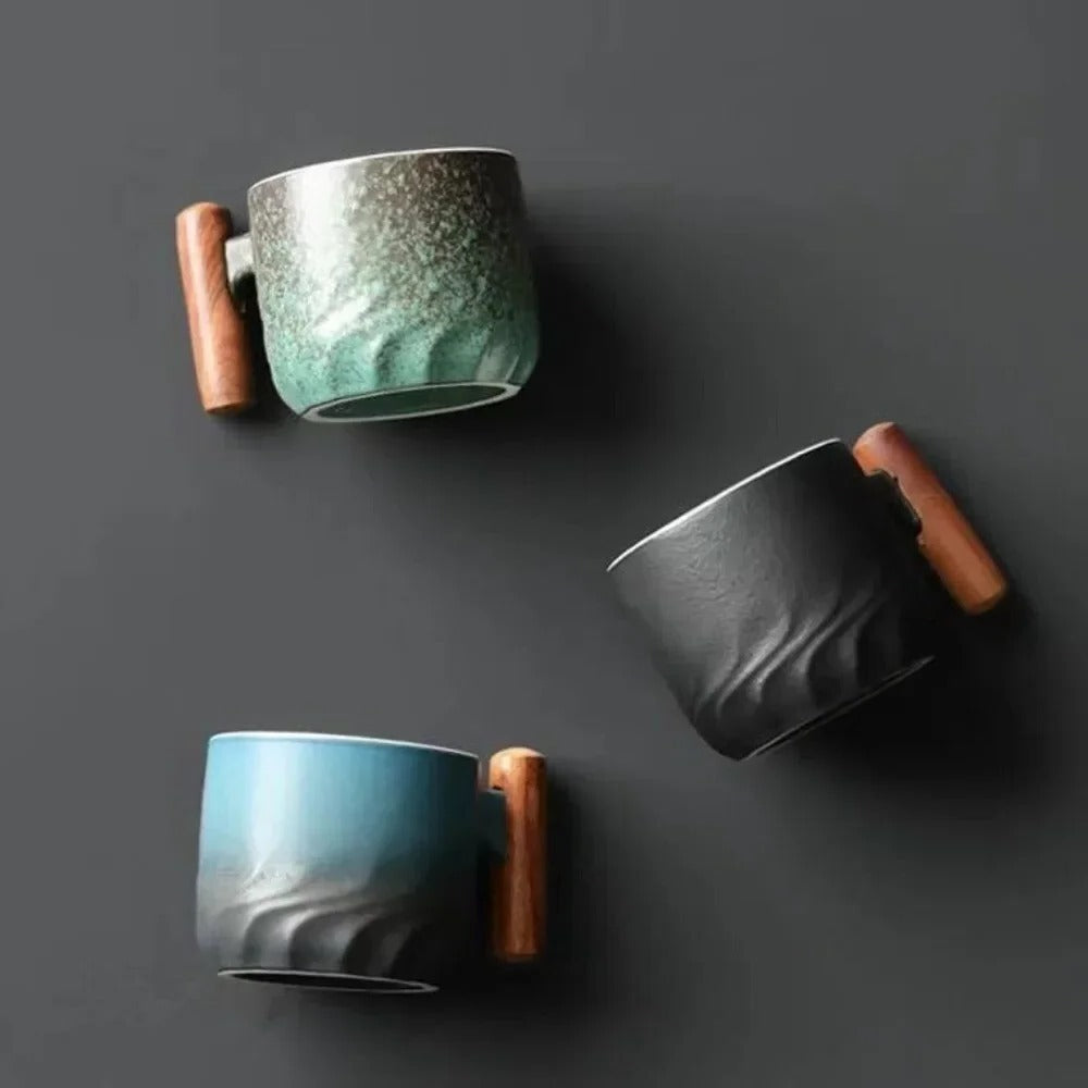 Vintage Espresso Cups With Wooden Handle