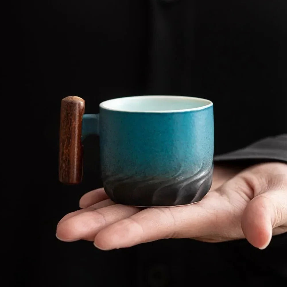 Vintage Espresso Cups With Wooden Handle