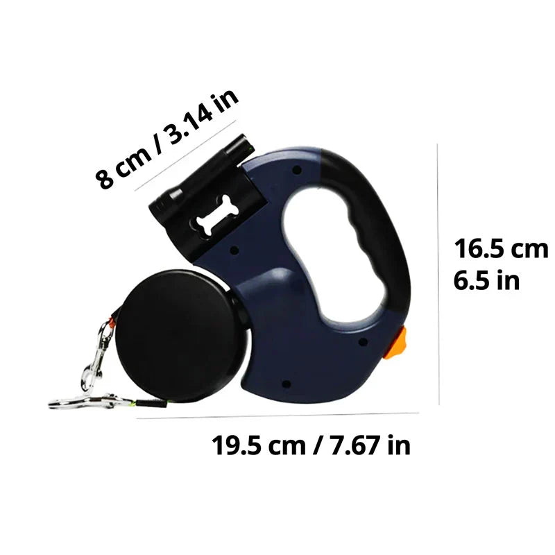 Dual Dog Leash with Flashlight & Waste Bag