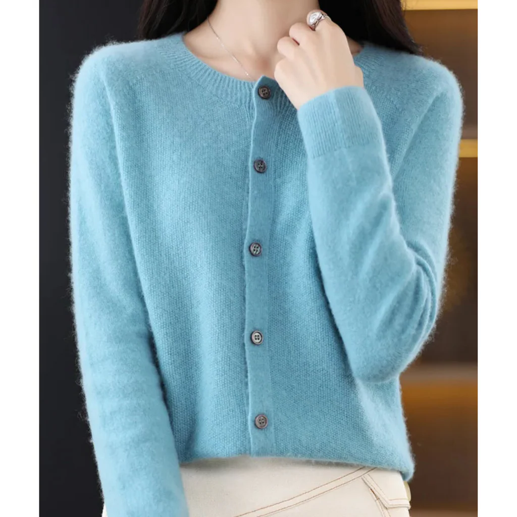 Women's round neck cardigan sweater