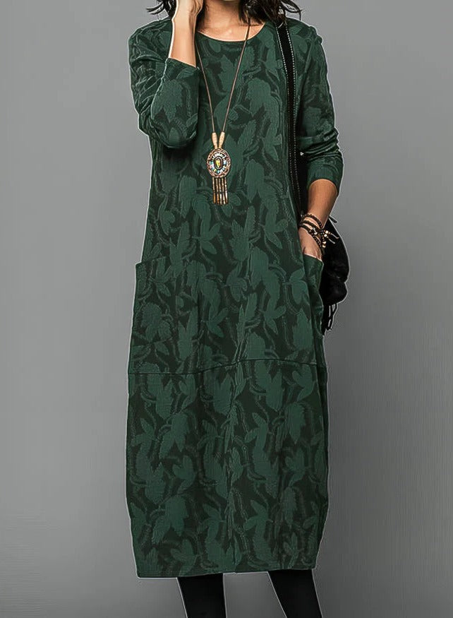 Casual Winter Dress For Women With Round Neckline and Warm Fabric