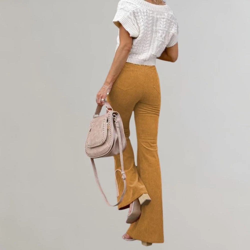 Trendy Corduroy Flared Trousers