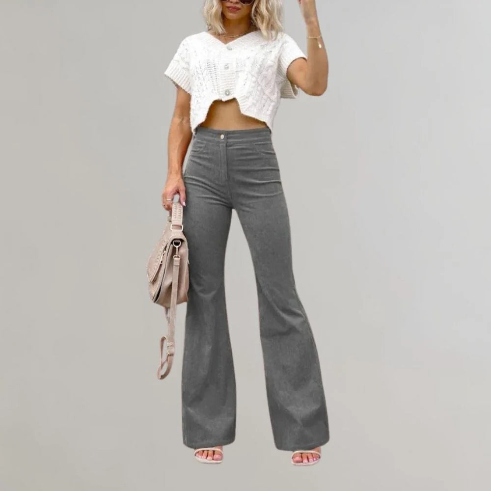 Trendy Corduroy Flared Trousers